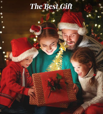 Lewondr Christmas Tree Light, 13 Inch Spiral Christmas Tree Desk Decorative Light, Battery Powered Star Table Lamp with Metal Stand Home Bedroom Decor Xmas Ornament, Gold