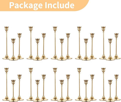 Nuptio Candlestick Candle Holders 30 Pcs Candle Stick Holder Gold Taper Candle Holder Candle Stand for Wedding Party Thanksgiving Halloween Birthday Mantel Baby Shower Table Centerpieces Decor