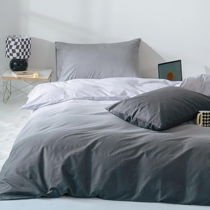 CLOTHKNOW Gray White Full Size Comforter Sets Grey Gradient Bedding Gray Bed Full Gray 3Pcs Gray Full Gradient Gray