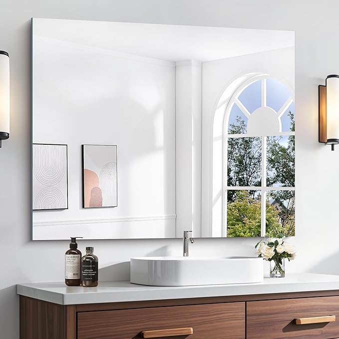 KOCUUY Frameless Bathroom Wall Mirror, 30"x36" Frameless Mirror for Bathroom Sink, Unframed Mirrors for Wall Upgraded Shatterproof Design, Modern Decorative for Bedroom, Living Room, Entryway