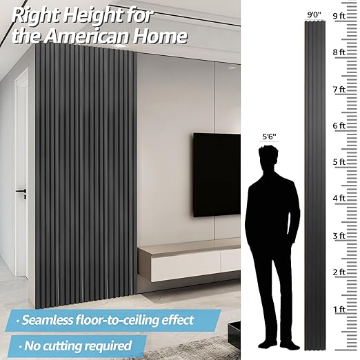 Art3d WPC Slat Wall Panels, 8-Pack 108 x 6 Inch 3D Wall Accents for Interior Wall Decor, Living Room, Bedroom, Black