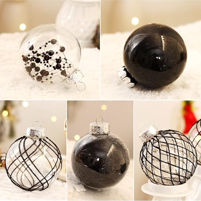 Christmas Ball Ornaments Set, 20ct Large Clear Black Shatterproof 80mm/3.15" Christmas Ornaments for Christmas Tree Decorations Hanging Decorative Baubles for Halloween Xmas Holiday Party Gift