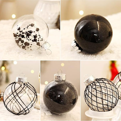 Christmas Ball Ornaments Set, 20ct Large Clear Black Shatterproof 80mm/3.15" Christmas Ornaments for Christmas Tree Decorations Hanging Decorative Baubles for Halloween Xmas Holiday Party Gift