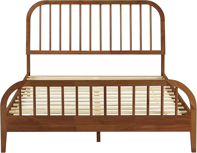 DG Casa Wesley Solid Wood King Size Bed Frame - Mid Century Modern Style, Platform with Spindle Headboard and Footboard, No Box Spring Required, Walnut Finish