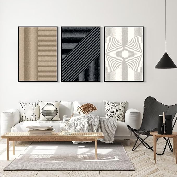Modern Abstract Pictures Wall Art Boho Neutral Canvas Wall Art Minimalist Line Wall Decor Black Brown Artwork Abstract Modern Painting Prints for Living Room Bedroom 12x16 Inch Framed Set of 3