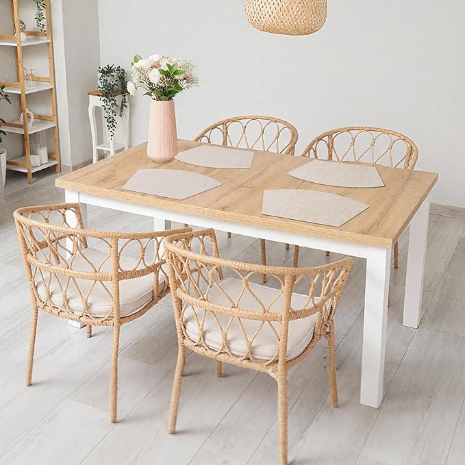 Homaxy Round Table Placemats Set of 6, Washable Wedge Shaped Faux Leather Table Mats, Wipeable Kitchen Dinner Place Mats for Indoor Outdoor, Beige