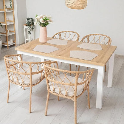 Homaxy Round Table Placemats Set of 6, Washable Wedge Shaped Faux Leather Table Mats, Wipeable Kitchen Dinner Place Mats for Indoor Outdoor, Beige