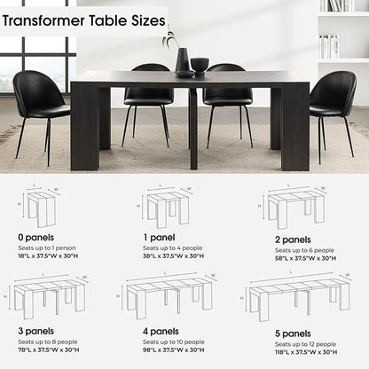 Transformer Expandable Dining Table Set – Solid Wood Table for 2 to 12 with Bench and Coffee Table Panel Storage – Space-Saving Adjustable Dining Furniture (Black, Table + Bench + Coffee Table)