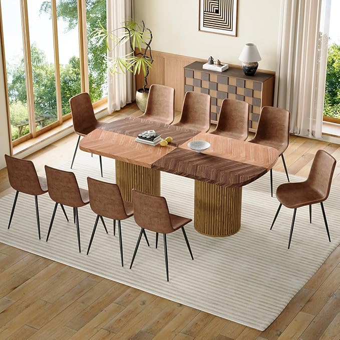 Dining Table Set for 10,Large 79" Rectangular Kitchen Table Set for 10 with Cushioned Chairs,Modern Mid-Century Wood Dining Room Table Set for 10,Ideal for Dining & Gatherings