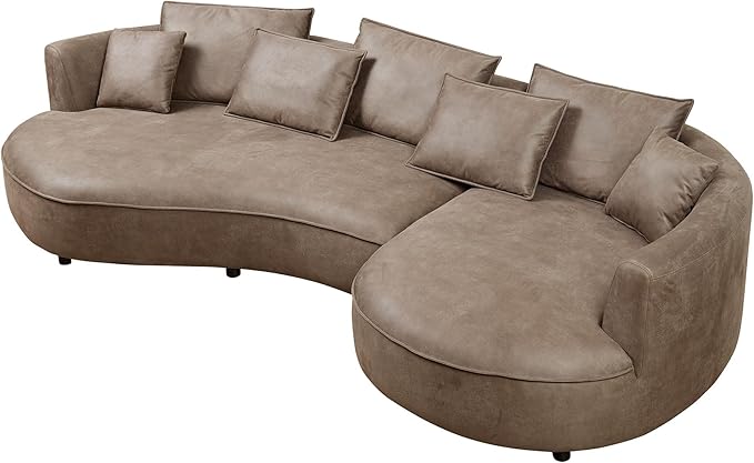 128.7'' Luxury Simple L Shape Curved Modular Leather Sofa Modern Curved Sofa Leathaire Upholstered 5-Seat Couch, Technology Cloth Square Sofa For Living Room Apartment(Leathaire+Right Facing, Brown)