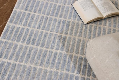 Capitola Hand-Tufted Wool Rug 2.5x10 Ft (Runner) Blue Coastal, Rustic Area Carpet for Bedroom Living Room, Textured Natural PB Style, Soft Wool Accent Mat