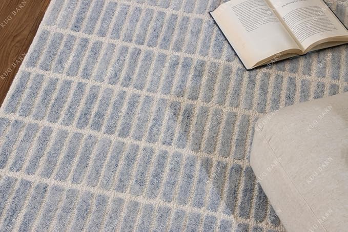 Capitola Hand-Tufted Wool Rug 2.5x12 Ft (Runner) Blue Coastal, Rustic Area Carpet for Bedroom Living Room, Textured Natural PB Style, Soft Wool Accent Mat