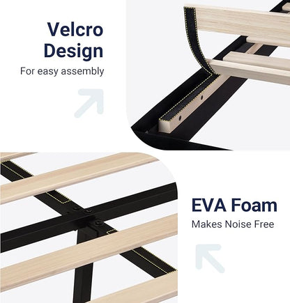 Allewie Full Size Platform Bed Frame with Velvet Upholstered Headboard and Wooden Slats Support, Fully Upholstered Mattress Foundation/No Box Spring Needed/Easy Assembly, Black