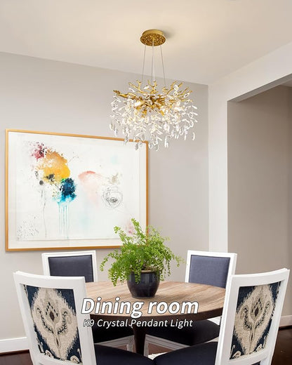 Modern Tree Branch Crystal Chandelier Luxury Gold Crystal Pendant Lighting 18" Contemporary 6-Light Chandeliers for Dining Room Kitchen Bedroom Living Room