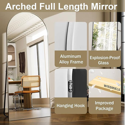 57" x 20" Arched Full Length Mirror - Wall Mounted/Floor Mirror Aluminum Alloy Frame Full Body Mirrors for Bathroom Living Room Bedroom and Entryway,Sliver