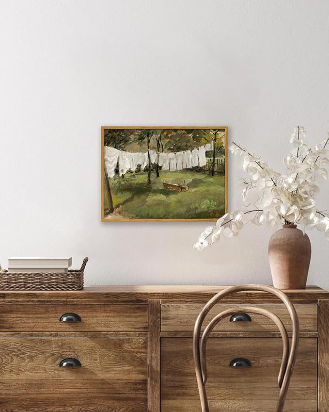 KBKBART Framed Canvas Wall Art Home Decor, Vintage Laundry Room Art Prints Wall Decor, Farmhouse Decor Canvas Oil Painting, Antique Country Landscape Wall Art Prints for Beroom Living Room Bathroom (12"x16")
