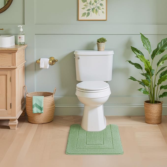 GRANNY SAYS Toilet Rugs U Shaped Washable Non Slip, Toilet Mats for Bathroom Soft Plush Shaggy Absorbent, Microfiber Bath Mats for Bathroom Toilets Cute Decor, 20" x 24", Green