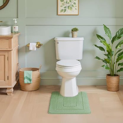 GRANNY SAYS Toilet Rugs U Shaped Washable Non Slip, Toilet Mats for Bathroom Soft Plush Shaggy Absorbent, Microfiber Bath Mats for Bathroom Toilets Cute Decor, 20" x 24", Green