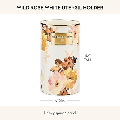 MACKENZIE-CHILDS Enamel Utensil Holder, Stylish Kitchen Countertop, Wild Rose White