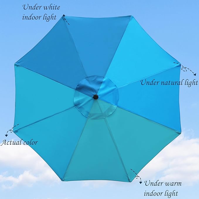 Blissun 9' Outdoor Patio Umbrella, Outdoor Table Umbrella, Yard Umbrella, Market Umbrella with 8 Sturdy Ribs, Push Button Tilt and Crank
