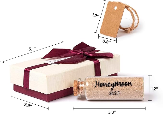 Honeymoon Sand Keepsake Jar 2025，Bridal Shower, Wedding, Engagement, Honeymoon, Travel Gift for Couples, Newlywed, Fiance(Gift Box Includes) - 40ml Cylindrical Shape Glass