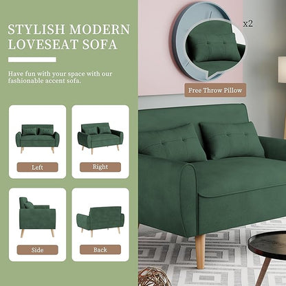 Vongrasig Small Modern Loveseat Sofa 47" Mid Century Linen 2 Seat Couch Tufted Love Seat, Green
