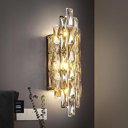 Crystal Modern Wall Sconces, Smoky Gray Wall Light Fixture for Luxury Indoor, K9 Vanity Wall Lighting for Bedside Bedroom Bathroom Living Room Doorway