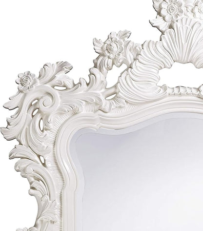 Howard Elliott Turner Large Ornate Mirror, White Ornate Mirror Beveled Edges Rectangular Vanity Mirror with Baroque Scroll Pattern for Bedroom, Living Room, Bathroom & Entryway, 56 x 42 Inch