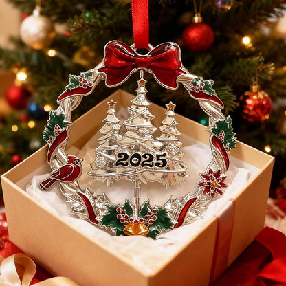 Christmas Decorations 2025 Christmas Wreath Ornament with Rotatable Xmas Tree Metal DIY Hanging Craft Collectibles for Holiday Home Party Decor Keepsake Gifts