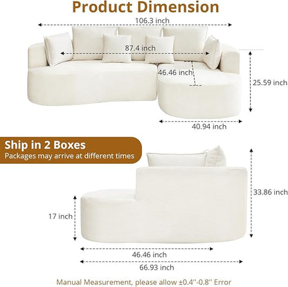 106” Curved Modular Sectional Sofa, Cloud Sectional Couch with Chaise/Deep Seat/Armrest/Chenille Fabric, No Assembly Required, Space-Saving, Boneless Compression Sleeper Sofa for Living Room