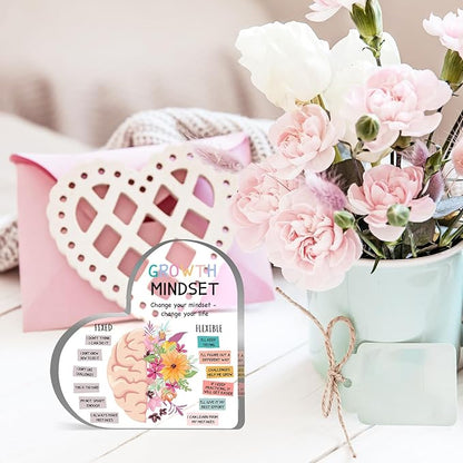 Growth Mindset Decor, Mental Health Therapy Office School Art Educational Challenging Thoughts Affirmation Decorations Positive Sayings Inspirational Gifts Acrylic Heart Inspirational Gift for Teacher