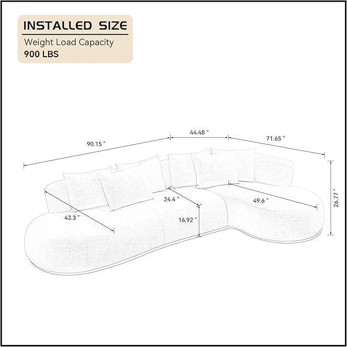 WILLIAMSPACE 134.63" Oversize Curved Sofa Cloud Couch with Round Chaise, Modern Upholstered Curved Sectional Sofa Couch with 6 Pillows for Living Room, No Assembly (Right-Facing,Orange)