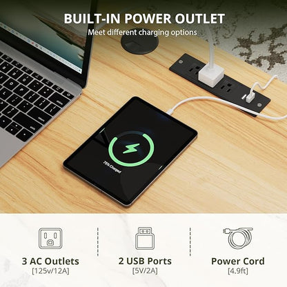 FURSUN 58" Fluted Modern Desk with Storage, Home Office Desk with 1 File Cabinet & 5 Drawers, Wood Executive Computer Writing Desk for Study, Living Room, Bedroom, Natural Oak