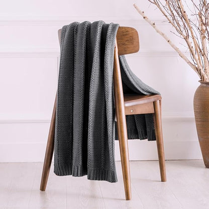 RECYCO Cable Knit Dark Grey Throw Blanket, Super Soft Warm Cozy Decorative Knitted Throw Blanket 2.3LB 50"x60"