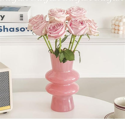 JSPYFITS Modern Glass Vases, 7.87" Tall Four-Layer Book Vase Bubble Flower Vases Decorative for Home Décor, Decorative Pink Glass Table Vase for Wedding Housewarming Gift