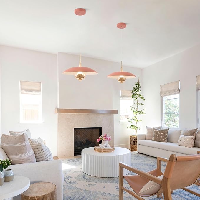 Modern LED Hanging Lamp Mini Indoor Ceiling Light with Pink Shade Bedside Gold Pendant Light for Kitchen Bedroom Hallway