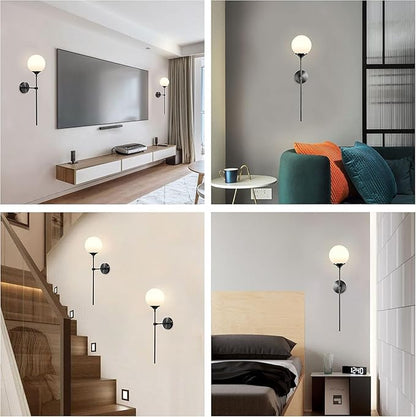 KCO Lighting Mid Century Modern Bathroom Wall Light Minimalist Black Slim Wall Sconces Milk Glass Globe Wall Sconce Industrial Wall Mounted Lamp Long Wall sconces Indoor