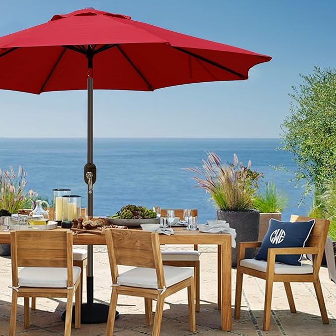Blissun 9' Outdoor Patio Umbrella, Outdoor Table Umbrella, Yard Umbrella, Market Umbrella with 8 Sturdy Ribs, Push Button Tilt and Crank