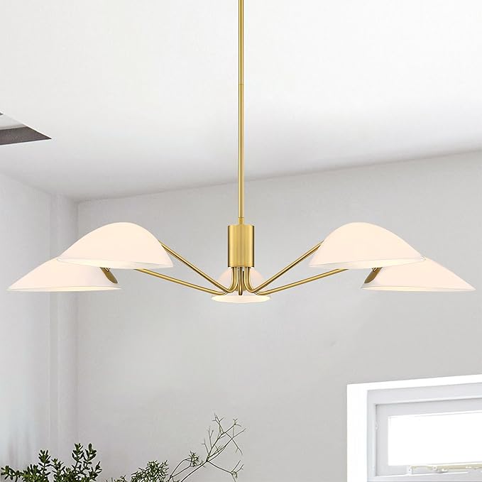 MEXO Modern Glass Chandeliers, Sputnik Chandelier Gold Pendant Lighting Fixture Glass Shade Ceiling Light for Dining Room Kitchen Island