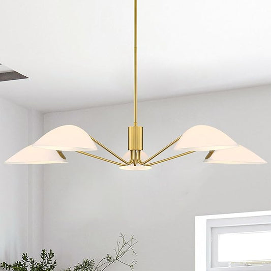 MEXO Modern Glass Chandeliers, Sputnik Chandelier Gold Pendant Lighting Fixture Glass Shade Ceiling Light for Dining Room Kitchen Island