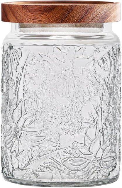 Vintage Glass Jars with Wooden Lids, 24 oz Airtight Glass Food Storage Containers Sets for the Kitchen, Sugar Coffee Tea Cookie Candy Spice Pasta