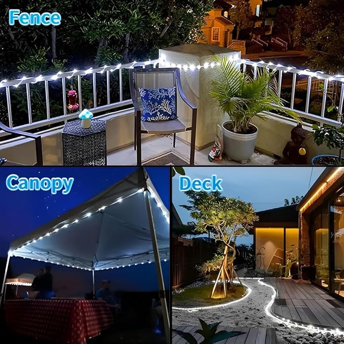 Solar Rope Lights 39FT 100LEDs,IP65 Waterproof Outdoor String Light, Palm Tree Lights for Party Garden Yard Pathway Patio Wedding Christmas Halloween Holiday Decoration (Cool White)