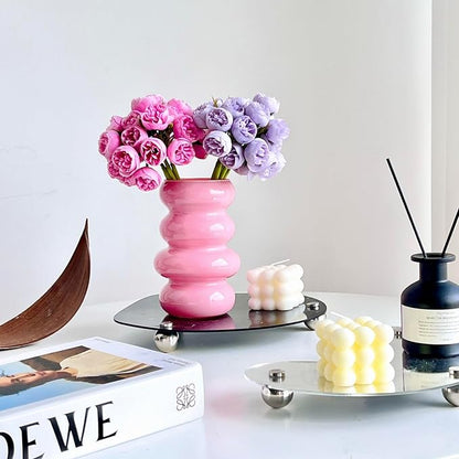 BLOFLO Colored Glass Hydroponic Flower Vase, 7-Inch Pink Glass Vase, Four-Layer Geometric Glass Floral Vase for Home Décor, Modern Bubble Glass Vase for Home Office Wedding Table (Pink)