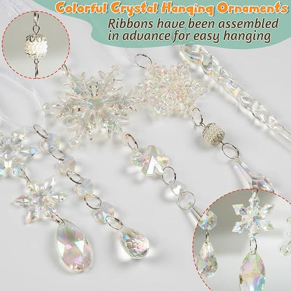 32pcs Christmas Decoration Crystal Ornaments - Iridescent Christmas Tree Ornaments Acrylic Snowflakes Drop Icicle Pendants Hanging Ornaments for Xmas Tree Winter Holiday Frozen Party Decorations