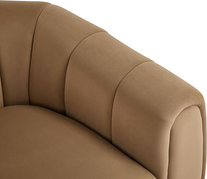 Christopher Knight Home Monroe Velvet Swivel Club Chair,Armchair with 360-Degree Rotation, Upholstered Barrel Swivel Sofa Chair for Living Room/Bedroom, Tufted Back,Thick Cushion, Iron Base, Camel