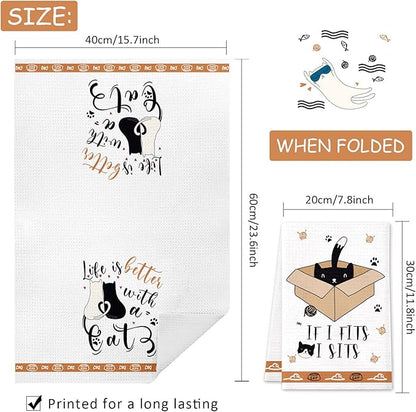 Cat Kitchen Dish Towels Set of 4 Funny Decorative Absorbent Tea Towels