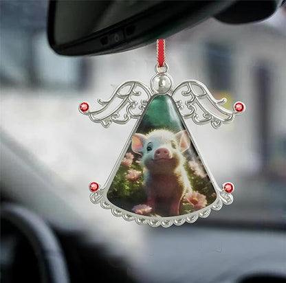 XUTAI Angel Christmas Tree Ornaments Cute Pig Glass Christmas Hanging Angel Glass Pendant for Holiday Decoration