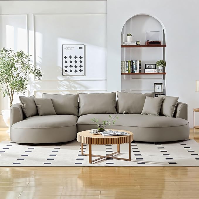 128.7'' Luxury Simple L Shape Curved Modular Sofa Modern Leather Sofa 5 Seater Fabric Eco Leather Sofa Full Grain Leather Sofas For Living Room Apartment Office (Leather+Left Facing, Light Grey)