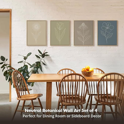 DAJONART Neutral Botanical Wall Art Set of 4,Terracotta & Sage Green Abstract Prints Framed Canvas for Boho, Japandi, and Earth Tone Home Decor, Abstract Earth-Tone Boho Botanical Canvas Art,11x14 in