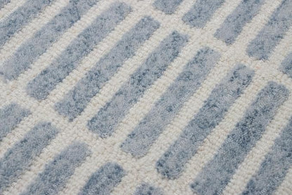 Capitola Hand-Tufted Wool Rug 2.5x12 Ft (Runner) Blue Coastal, Rustic Area Carpet for Bedroom Living Room, Textured Natural PB Style, Soft Wool Accent Mat